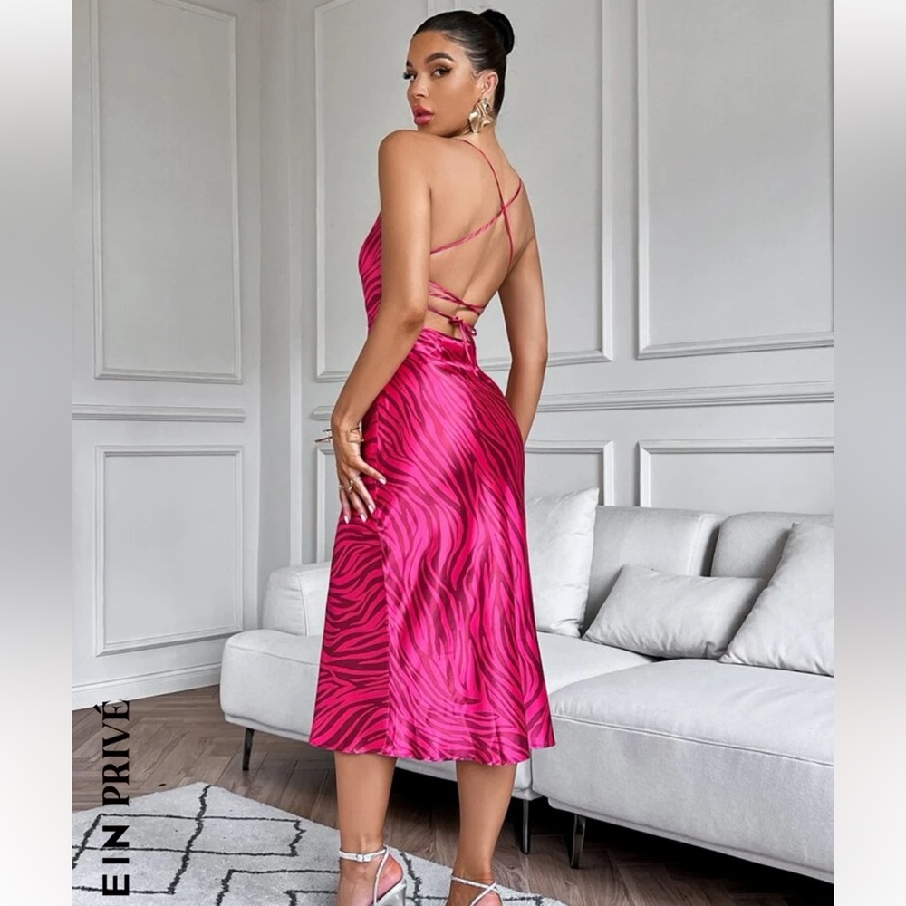 privé Zebra Striped Lace Up Backless Cami Dress